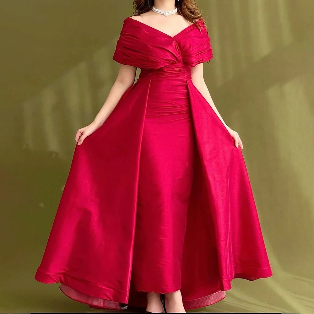 Elegant Red Evening Dress Ankle Length A Line Off The Shoulder Prom Gowns Fashion Satin Draped Party Dress Customized
Elegant Red Evening Dress Ankle Length A Line Off The Shoulder Prom Gowns Fashion Satin Draped Party Dress Customized