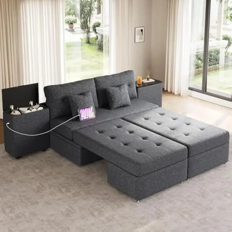 5-in-1 Convertible Sleeper Sofa with Storage Cabinets and USB Ports, 100” Sectional Couch with 2 Throw Pillows
5-in-1 Convertible Sleeper Sofa with Storage Cabinets and USB Ports, 100” Sectional Couch with 2 Throw Pillows