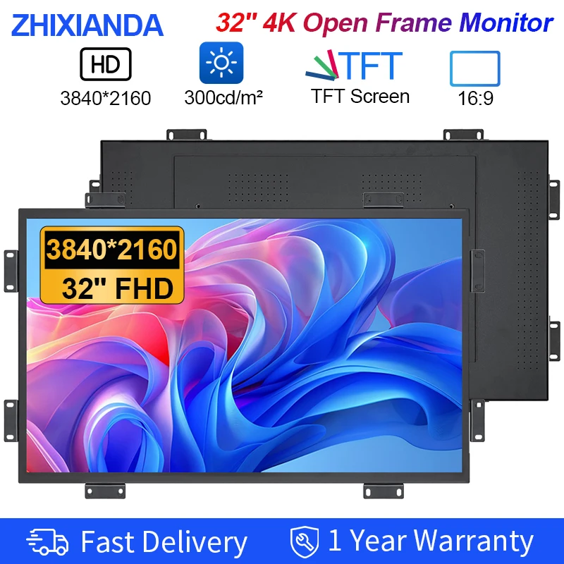 32 Inch 3840*2160 4K Industrial Monitor Touch Screen PCAP LCD Display With HDMI DisplayPort for Factory Automation POS KIOSK