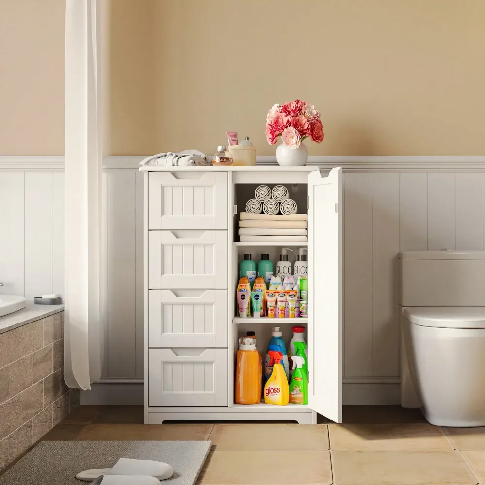 Bathroom Pantry Storage Cabinet With 4 Drawers, Small Kitchen Pantry Storage Cabinet With Adjustable Shelf, Freestanding Wooden
Bathroom Pantry Storage Cabinet With 4 Drawers, Small Kitchen Pantry Storage Cabinet With Adjustable Shelf, Freestanding Wooden