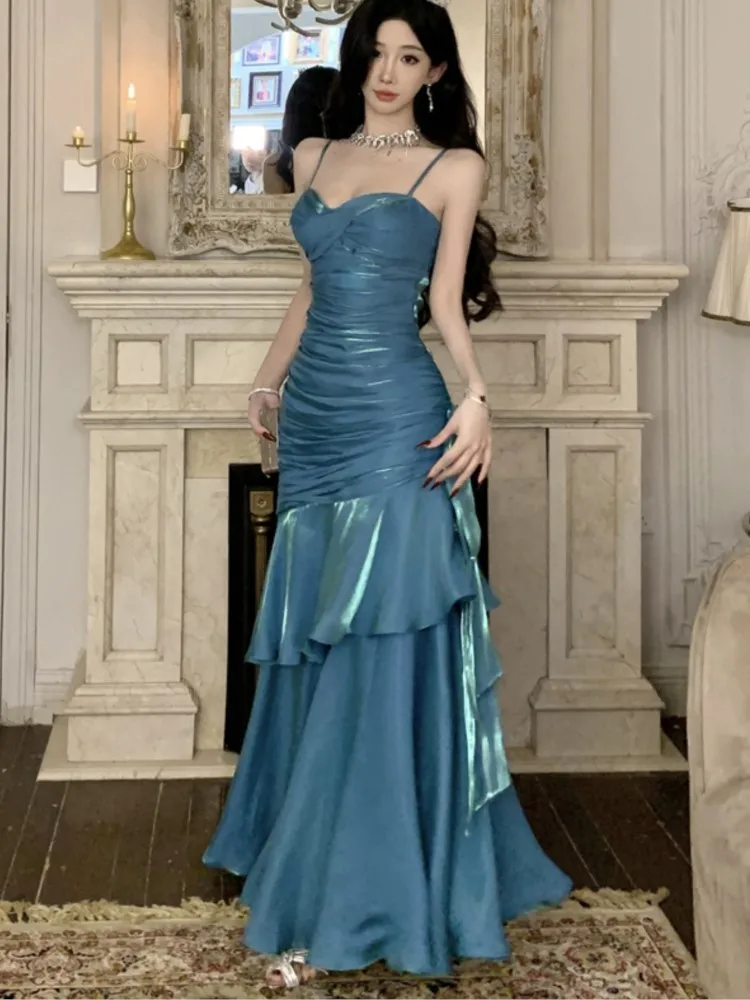 Elegant Solid Party Dress for Women Sexy Spaghetti Strap Sleeveless Evening Dresses Summer Spring Slim Waist Vestidos Long Robe
Elegant Solid Party Dress for Women Sexy Spaghetti Strap Sleeveless Evening Dresses Summer Spring Slim Waist Vestidos Long Robe