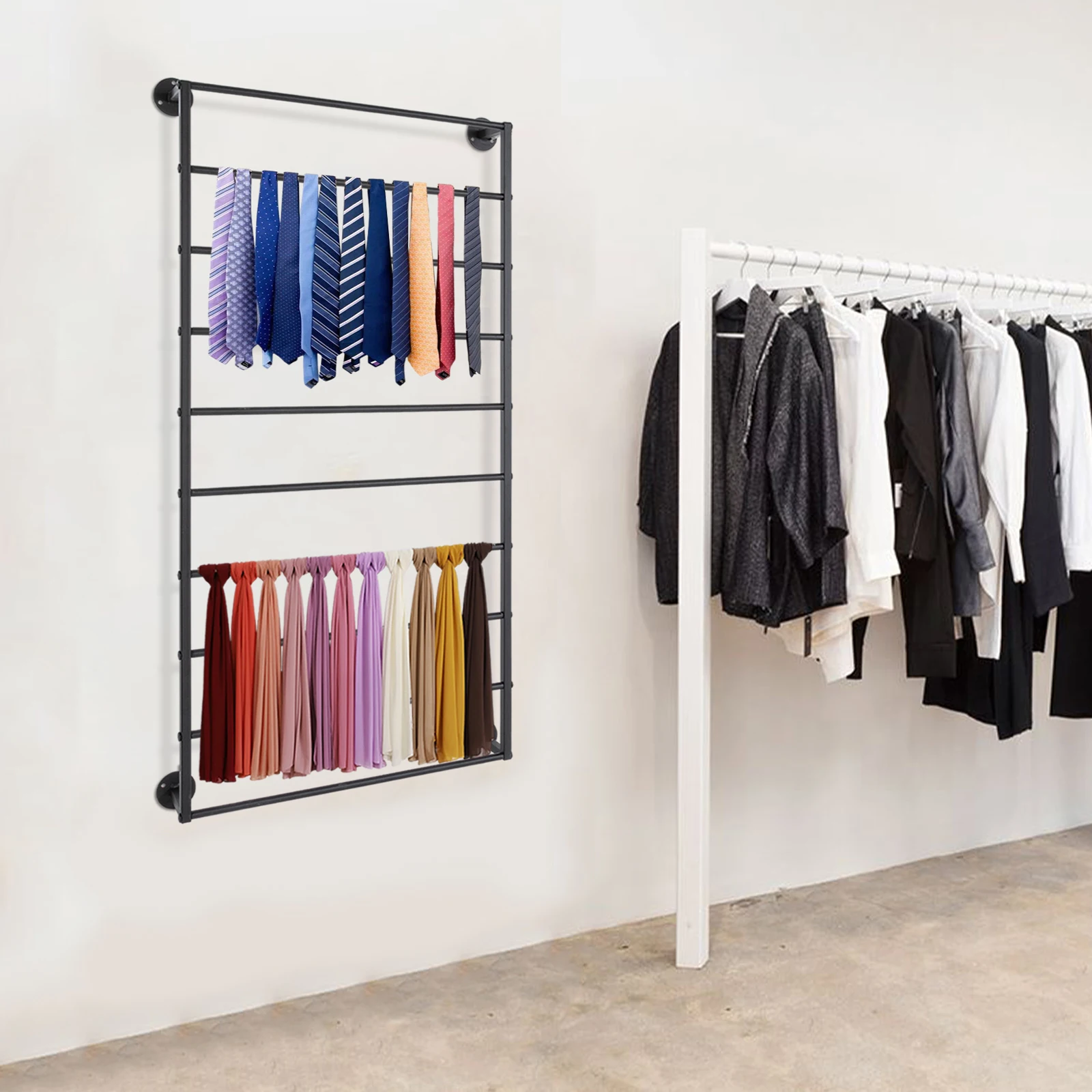 10-Tier Wall Mounted Scarf Organizer & Towel Holder - Modern Space-Saving Iron Display Shelf for Scarves, Shawls, Belts, Ties
10-Tier Wall Mounted Scarf Organizer & Towel Holder - Modern Space-Saving Iron Display Shelf for Scarves, Shawls, Belts, Ties