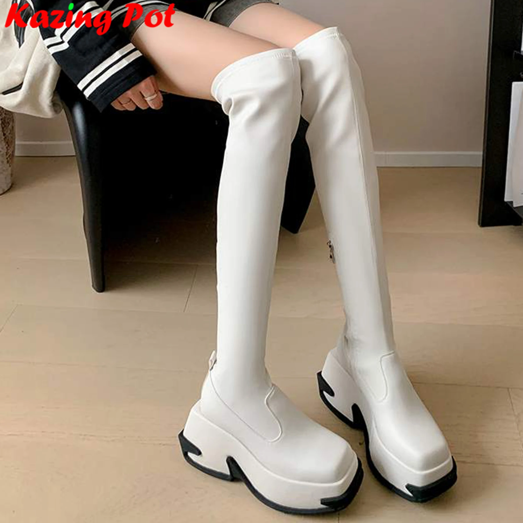 Krazing Pot Cow Leather Thick Bottom Stretch Long Boots Warm Winter Shoes Catwalk Party Platform Brand Women Over-the-knee Boots
Krazing Pot Cow Leather Thick Bottom Stretch Long Boots Warm Winter Shoes Catwalk Party Platform Brand Women Over-the-knee Boots