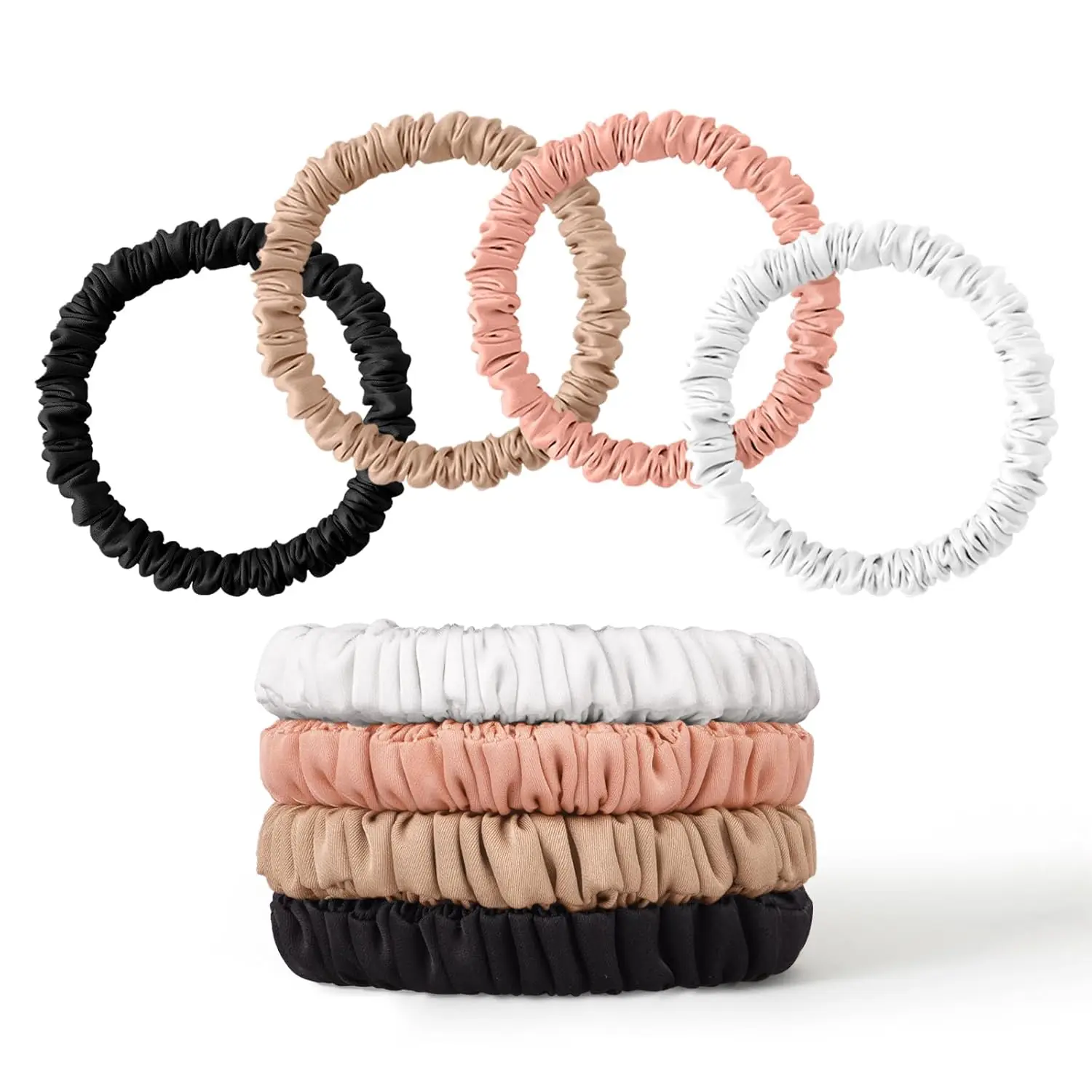 8 Pack Silk Scrunchies Hair Ties for Women, Mulberry Silk No-Damage Thin Satin Ponytail Holders
8 Pack Silk Scrunchies Hair Ties for Women, Mulberry Silk No-Damage Thin Satin Ponytail Holders