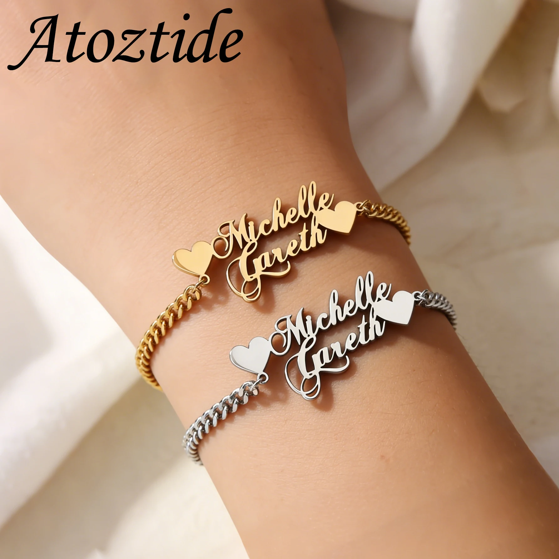 Atoztide Custom Double Heart Name Bracelet Thick Chain for Women Stainless Steel Jewelry Bangle Personalized Birthday Gift
Atoztide Custom Double Heart Name Bracelet Thick Chain for Women Stainless Steel Jewelry Bangle Personalized Birthday Gift