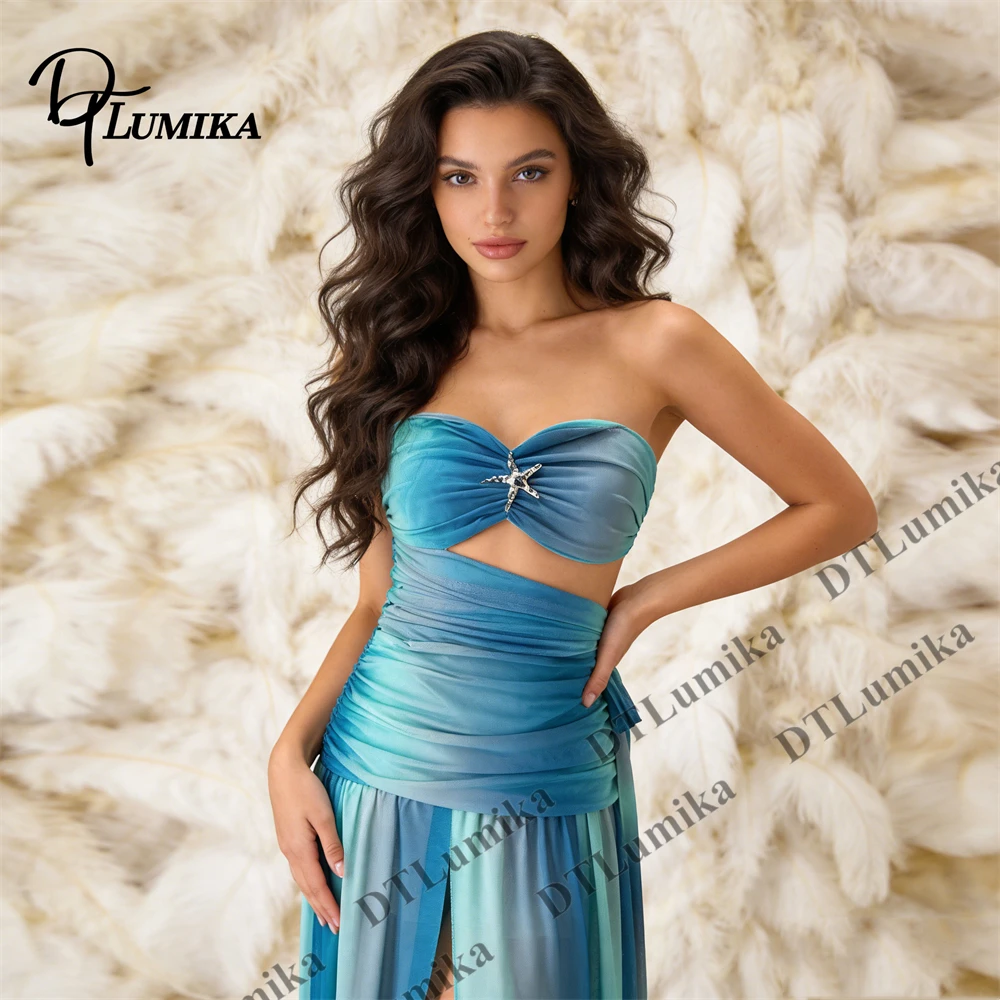Ombre Blue Strapless Cutout Halter Maxi Dress, Ruched Waist Side Tie Slit Dress for Beach Party Prom Evening Gown
Ombre Blue Strapless Cutout Halter Maxi Dress, Ruched Waist Side Tie Slit Dress for Beach Party Prom Evening Gown