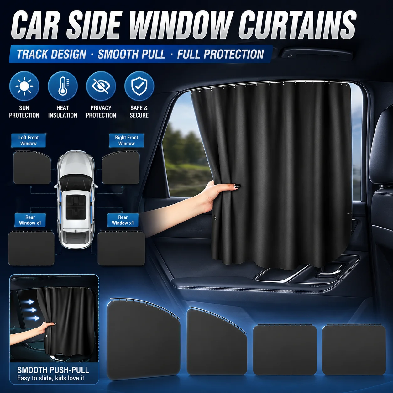 Car Window Curtains Track Design Sun Protection Heat Insulation Privacy Protection Blackout Curtains For Front Or Rear Windows
Car Window Curtains Track Design Sun Protection Heat Insulation Privacy Protection Blackout Curtains For Front Or Rear Windows
