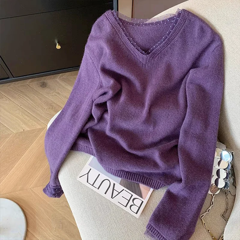 Women's Purple V-neck Long Sleeve Casual Sweater Y2K French Elegant Aesthetics Office 2000s Autumn/Winter Sweater Clothing 2025
Women's Purple V-neck Long Sleeve Casual Sweater Y2K French Elegant Aesthetics Office 2000s Autumn/Winter Sweater Clothing 2025