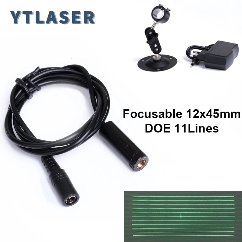 DOE Green 11 Lines Focusable Locator D12x45mm 505nm 10mw 30mw Laser Module for Cutting Positioning Free with Bracket and Adapter
DOE Green 11 Lines Focusable Locator D12x45mm 505nm 10mw 30mw Laser Module for Cutting Positioning Free with Bracket and Adapter