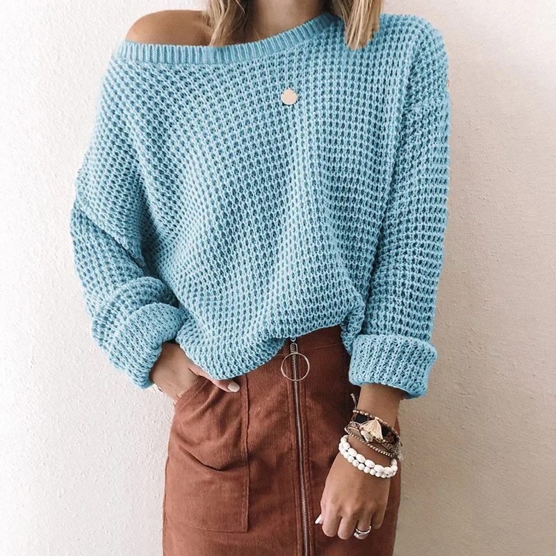 Europe and America New Solid Color Sexy Oblique Shoulder Pullover Sweater, Women's New Fashion Knit Sweater in Autumn and Winter
Europe and America New Solid Color Sexy Oblique Shoulder Pullover Sweater, Women's New Fashion Knit Sweater in Autumn and Winter