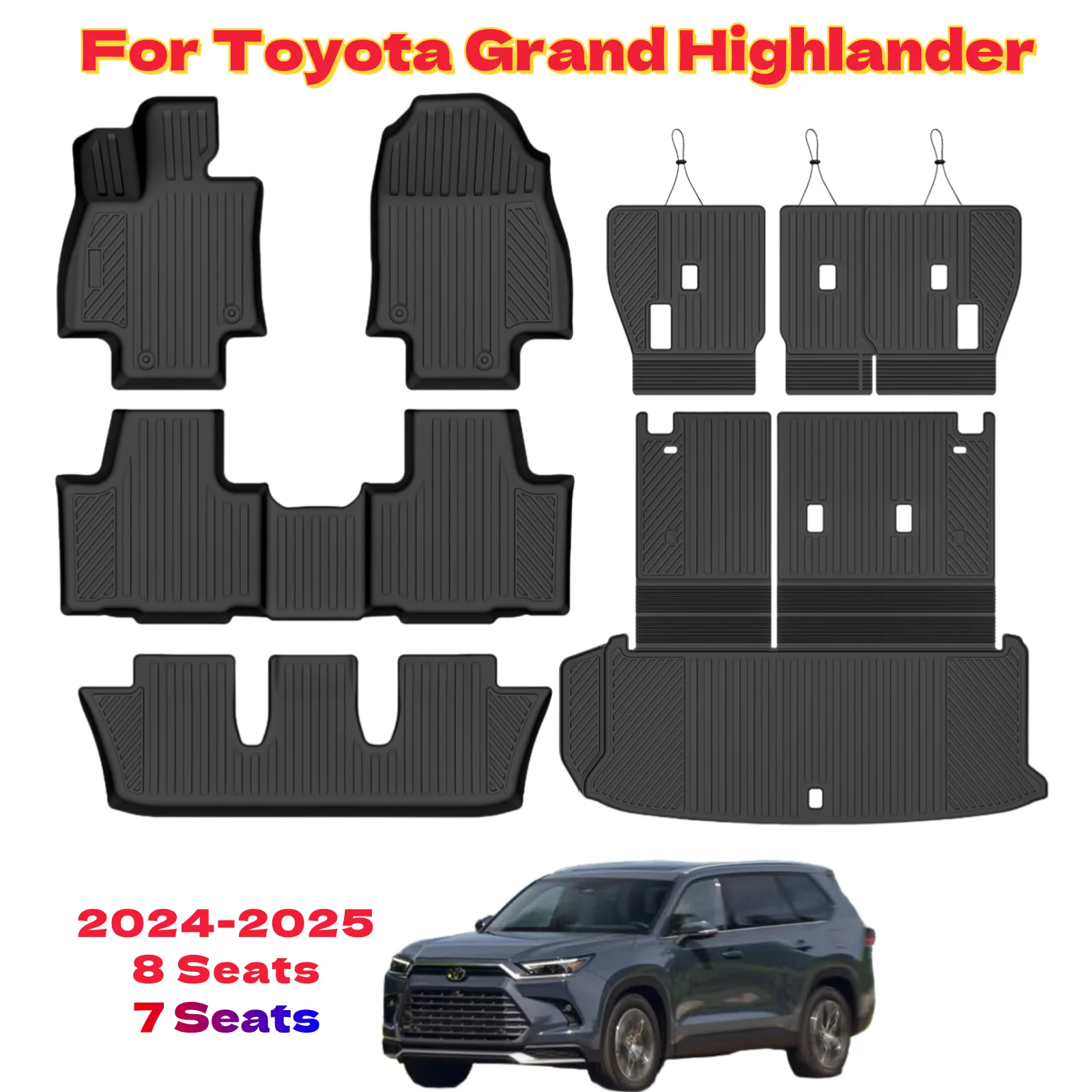 Upgraded Floor Mats Fit for Toyota Grand Highlander 2024-2025 7/8 Seats (Include Hybrid) Fit 3 Row Cargo Liner , TPE Trunk Mats
Upgraded Floor Mats Fit for Toyota Grand Highlander 2024-2025 7/8 Seats (Include Hybrid) Fit 3 Row Cargo Liner , TPE Trunk Mats