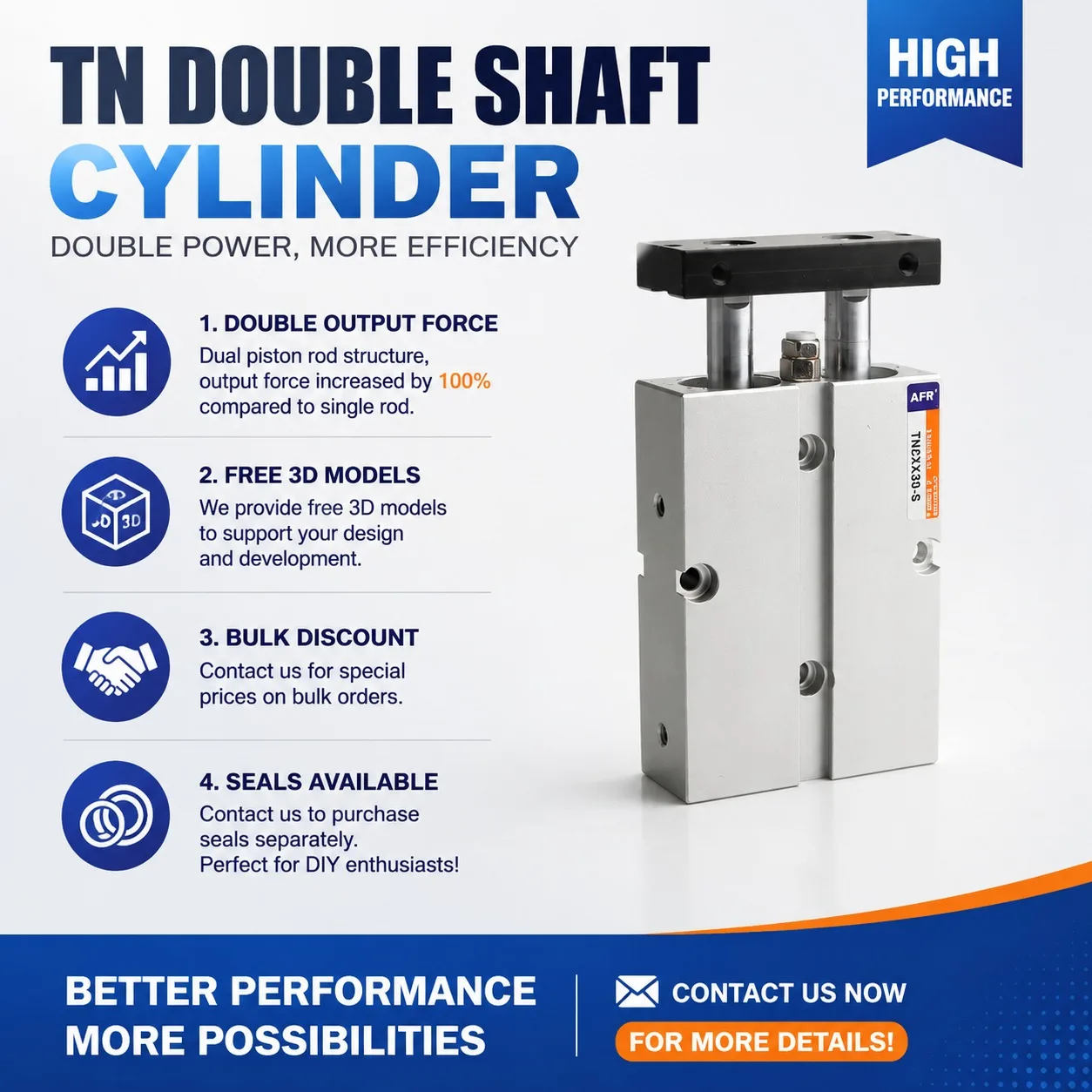 TN Twin Rod Pneumatic Cylinder High Thrust Dual Piston Double Acting Air Cylinder Airtac Type Bore 10-32mm Stroke 10-150S TN16
TN Twin Rod Pneumatic Cylinder High Thrust Dual Piston Double Acting Air Cylinder Airtac Type Bore 10-32mm Stroke 10-150S TN16