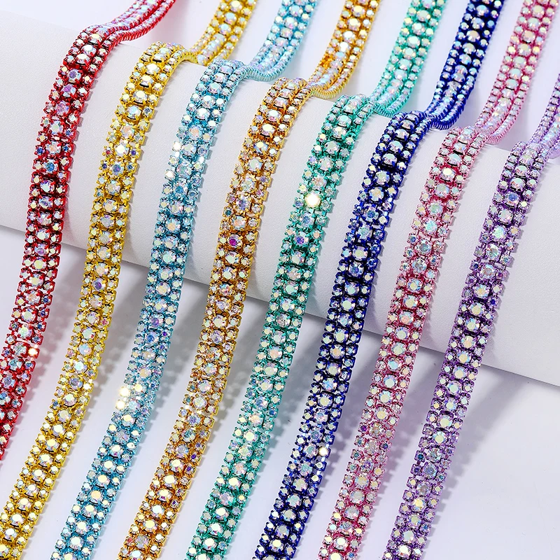 DuCrystal 1/3Yard 3row Glitter Glass Rhinestone Chain Color Base AB Claw Crystal Chain For DIY Dresses, Bags Jewelry
DuCrystal 1/3Yard 3row Glitter Glass Rhinestone Chain Color Base AB Claw Crystal Chain For DIY Dresses, Bags Jewelry