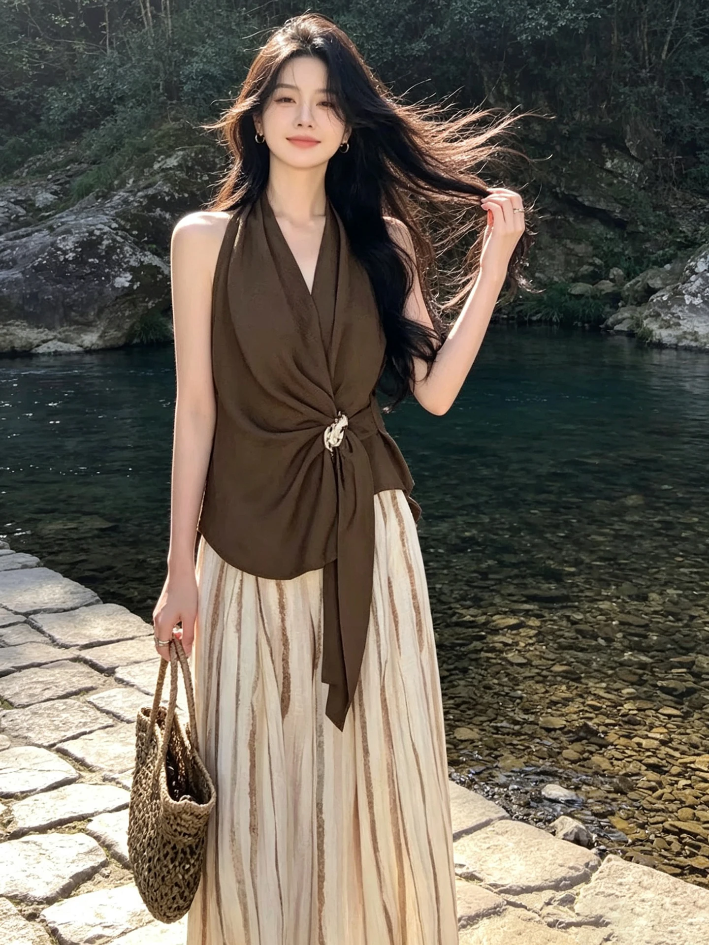 Women's Summer Sleeveless Vest Top Waist-Cinching Slimming Tie-Belted Casual Wide-Leg Pants Two-Piece Set Fashionable Ensemble
Women's Summer Sleeveless Vest Top Waist-Cinching Slimming Tie-Belted Casual Wide-Leg Pants Two-Piece Set Fashionable Ensemble