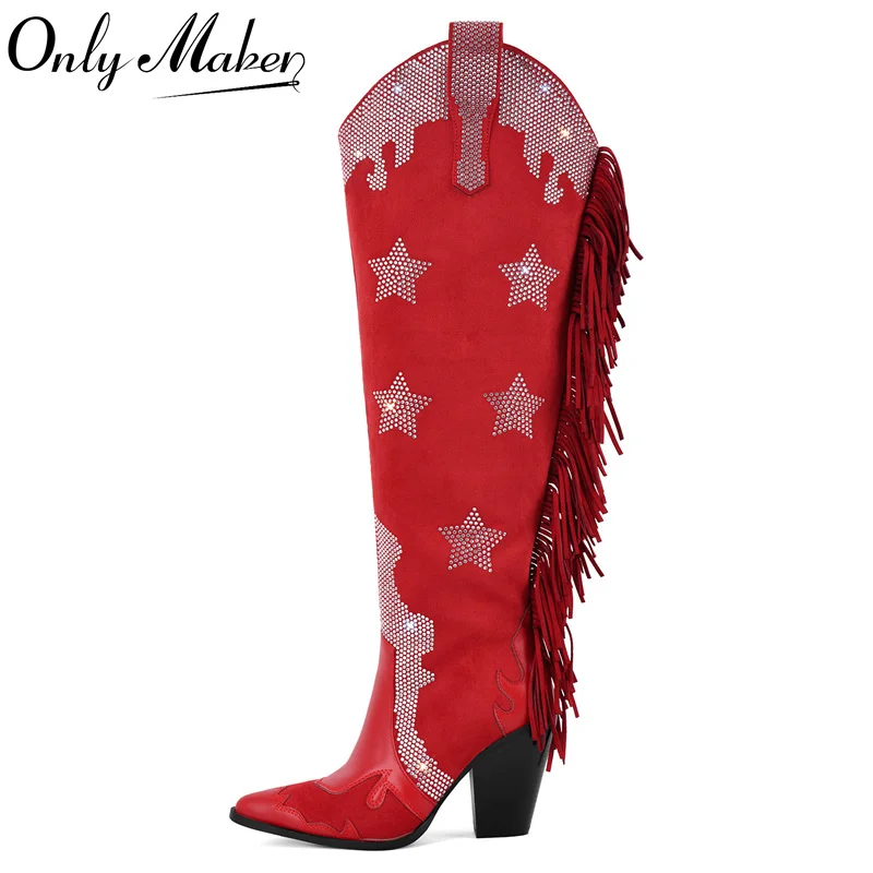 Onlymaker Women Pointed Toe Side Zipper Fringe Rhinestone Western Cowgirl Boots Chunky Heel Cowboy Boots
Onlymaker Women Pointed Toe Side Zipper Fringe Rhinestone Western Cowgirl Boots Chunky Heel Cowboy Boots
