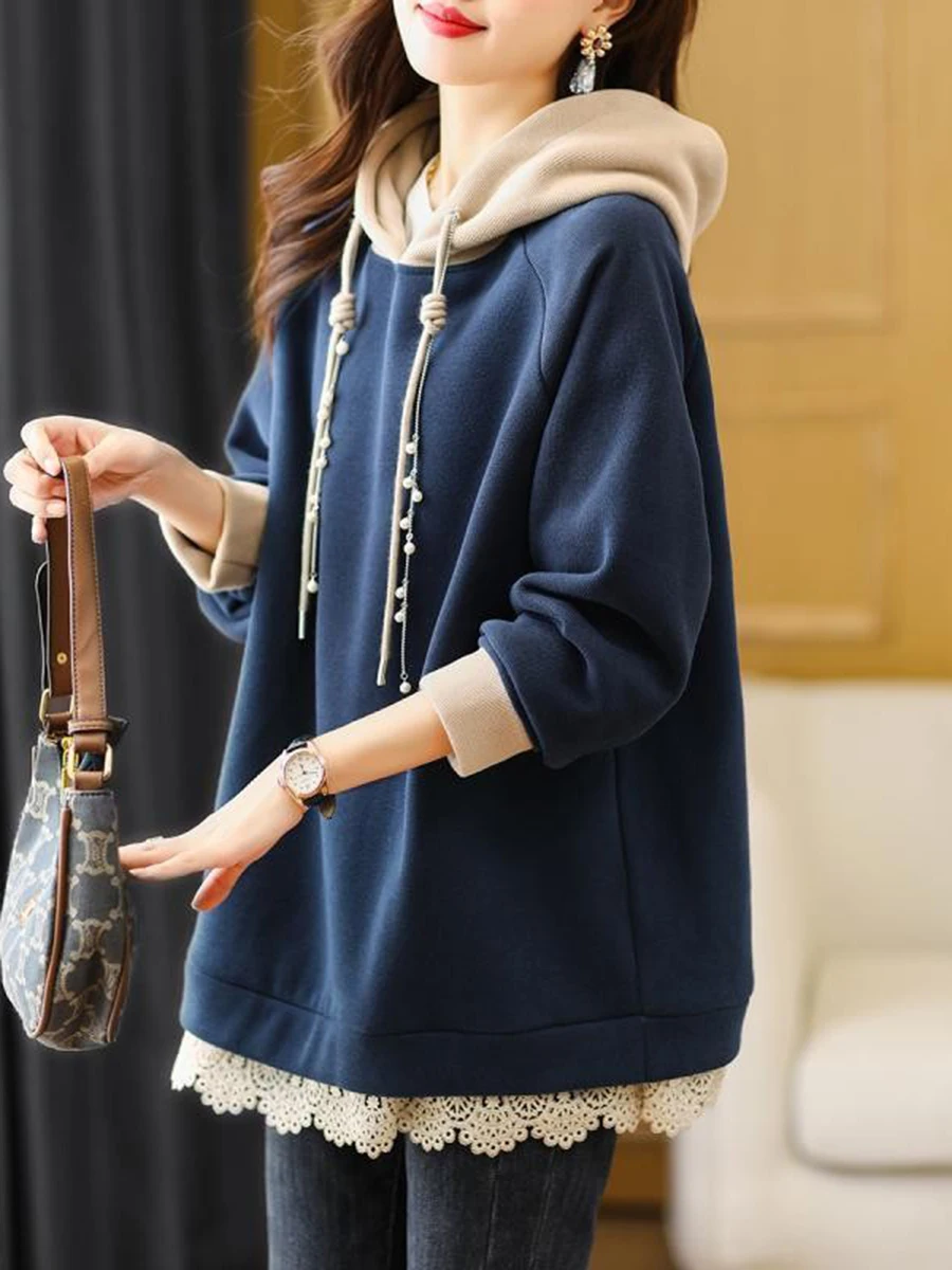 plus Size Hoodie Women's Loose Fit Fleece Lined Patchwork Lace Splicing Jacket Autumn Winter Casual Comfortable Sweatshirt
plus Size Hoodie Women's Loose Fit Fleece Lined Patchwork Lace Splicing Jacket Autumn Winter Casual Comfortable Sweatshirt