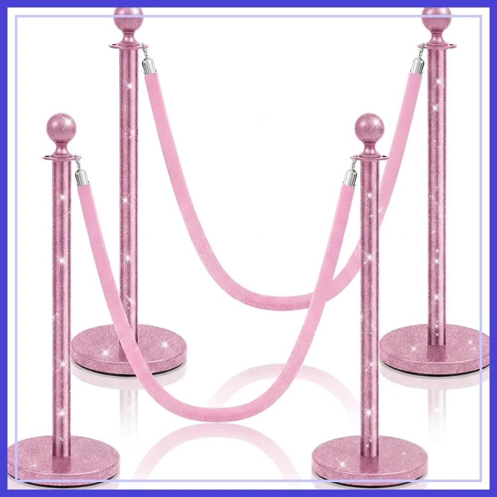 4 Pcs Stanchion Post Set with 2 Pink Velvet Ropes, 38 Inch Poles, Crowd Control Barriers for Events, Wedding, Party
4 Pcs Stanchion Post Set with 2 Pink Velvet Ropes, 38 Inch Poles, Crowd Control Barriers for Events, Wedding, Party