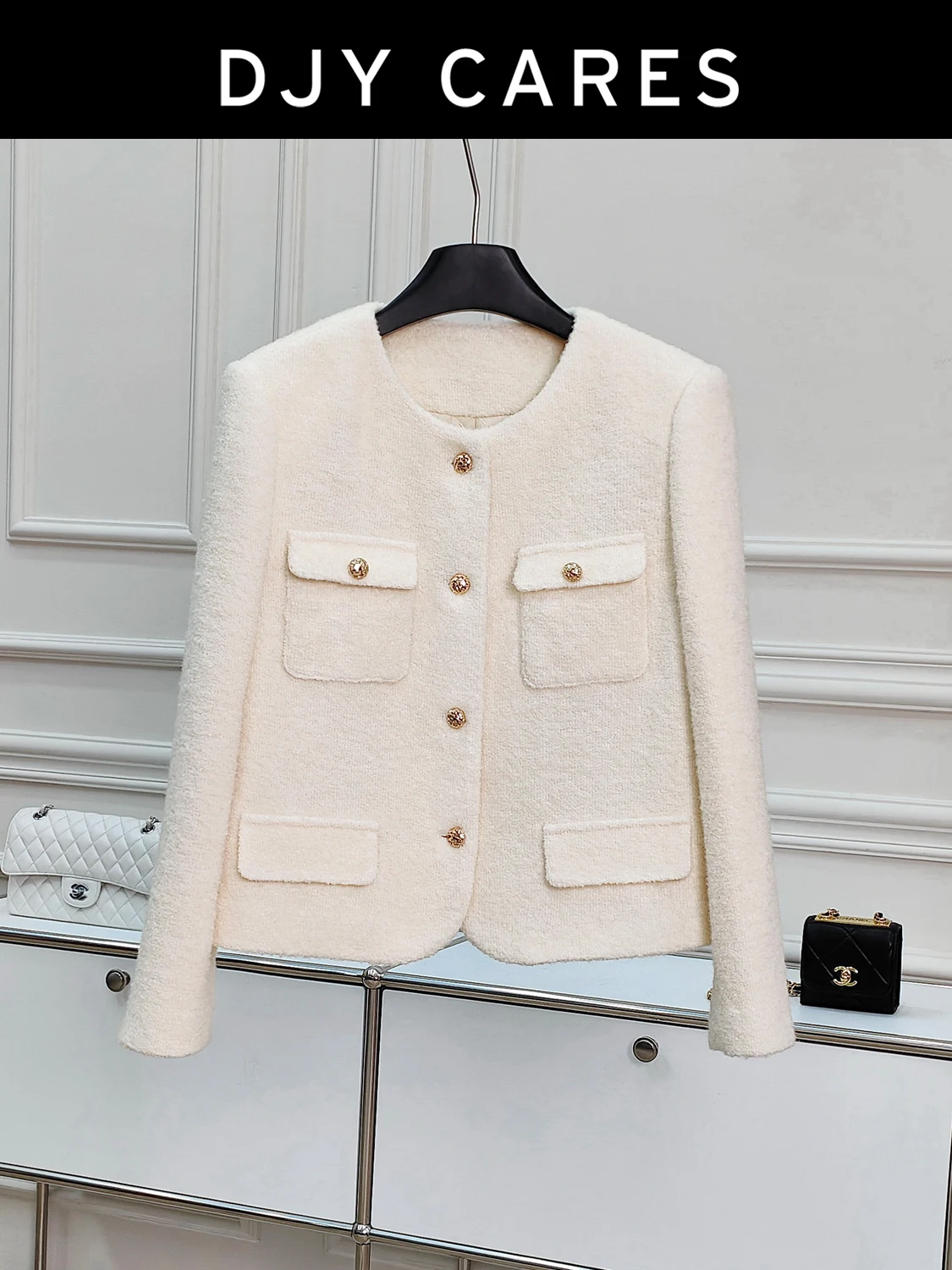 New Coarse tweed autumn and winter cotton style white jacket exquisite top big size
New Coarse tweed autumn and winter cotton style white jacket exquisite top big size