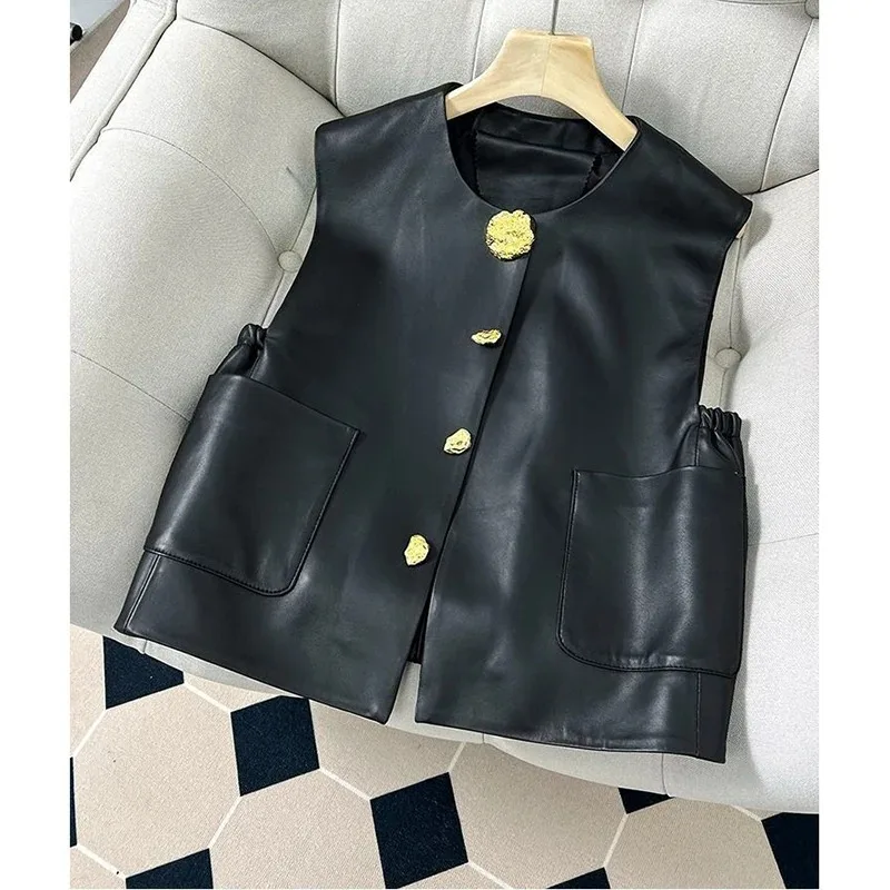 Spring Autumn New High-End Temperament Light Luxury Leather Vest Fashion Design Solid Color Cardigan Jacket Women's Vest Coat
Spring Autumn New High-End Temperament Light Luxury Leather Vest Fashion Design Solid Color Cardigan Jacket Women's Vest Coat