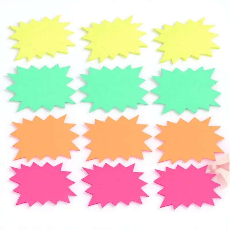 120Pcs Explosion Shaped Price Label Bright Color Fluorescent Paper Tag for Goods Convenient Clip on Sign for Mall Shop Retail
120Pcs Explosion Shaped Price Label Bright Color Fluorescent Paper Tag for Goods Convenient Clip on Sign for Mall Shop Retail