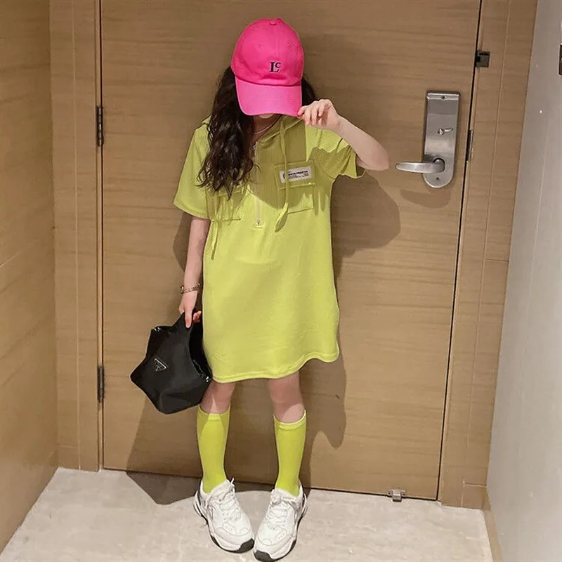 Korean Style Short Sleeve Dress Summer Clothes for Girls Middle Large Children Hooded Midi Princess Skirt Fashionable
Korean Style Short Sleeve Dress Summer Clothes for Girls Middle Large Children Hooded Midi Princess Skirt Fashionable