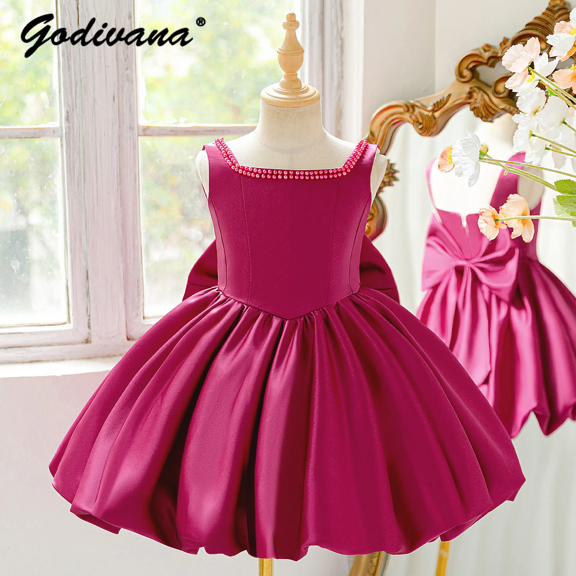 Baby Girls Elegant Sleeveless Tank Dress Kids Sweet Pink High Waist Pearls Collar Bow Open Back Princess Performance Ball Gown
Baby Girls Elegant Sleeveless Tank Dress Kids Sweet Pink High Waist Pearls Collar Bow Open Back Princess Performance Ball Gown