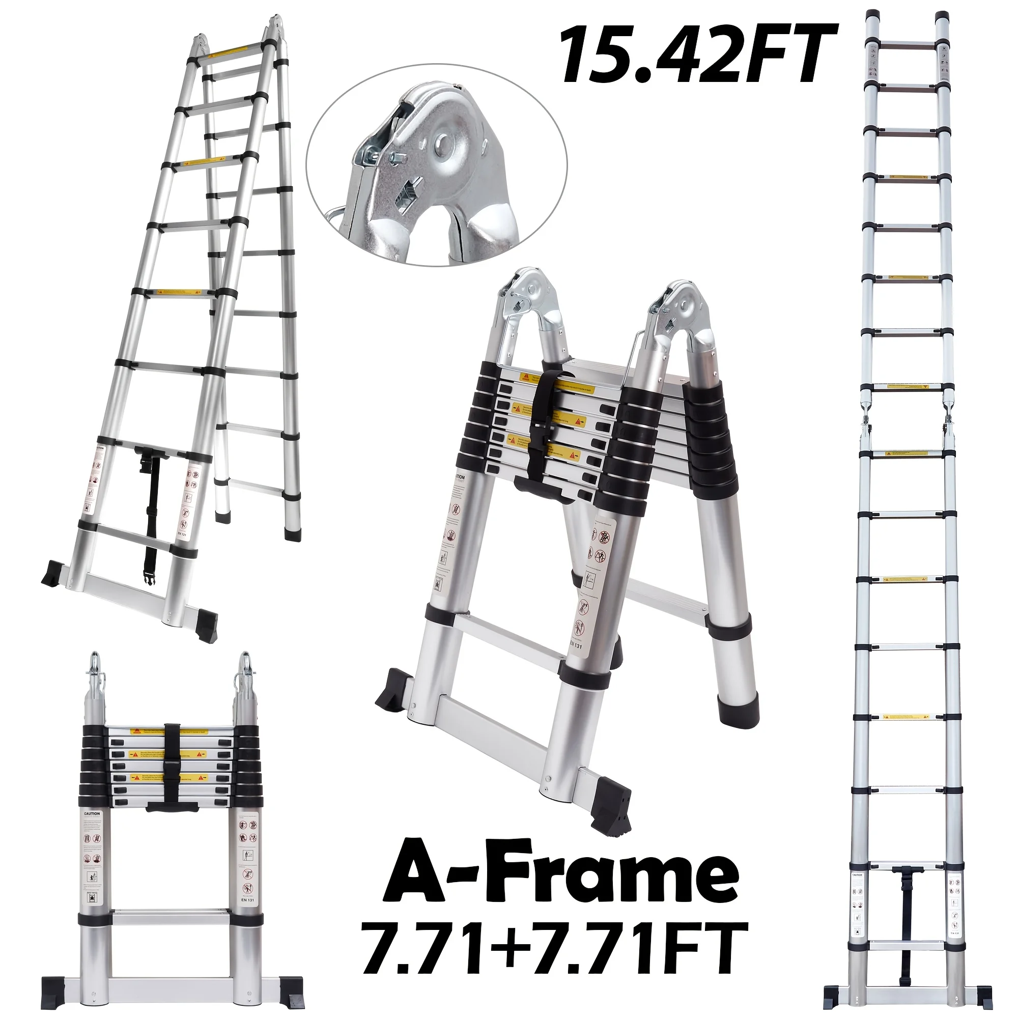 Versatile Collapsible Aluminum Ladder, 15.5 Ft (16 Steps) / 7.5+7.5 Ft (8+8 Steps) A-frame Ladder - Heavy-Duty Folding Ladder With Stabilizer Bar And Non-slip Angled Feet, 450 Lbs Max Capacity - Ideal For Home, RV, Attic, Roof, Outdoor Use
Versatile Collapsible Aluminum Ladder, 15.5 Ft (16 Steps) / 7.5+7.5 Ft (8+8 Steps) A-frame Ladder - Heavy-Duty Folding Ladder With Stabilizer Bar And Non-slip Angled Feet, 450 Lbs Max Capacity - Ideal For Home, RV, Attic, Roof, Outdoor Use