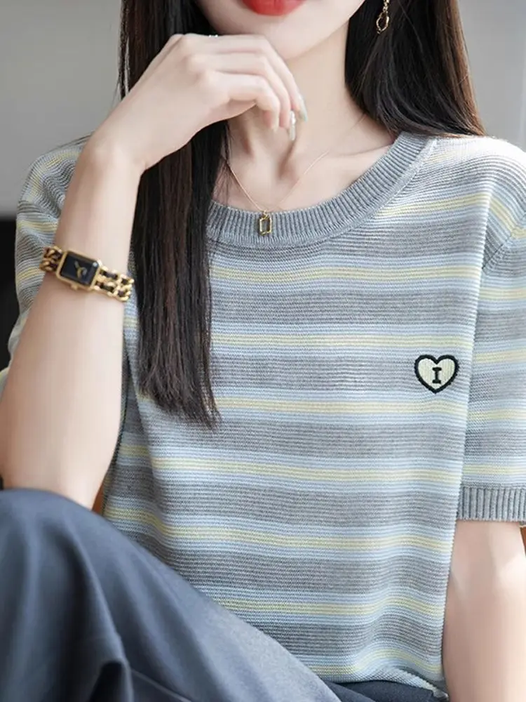 Summer New Cool Feeling ort Sve T-irt Top Vintage Stripes Fre White oulder Faion Silk Knitted Small irt
Summer New Cool Feeling ort Sve T-irt Top Vintage Stripes Fre White oulder Faion Silk Knitted Small irt