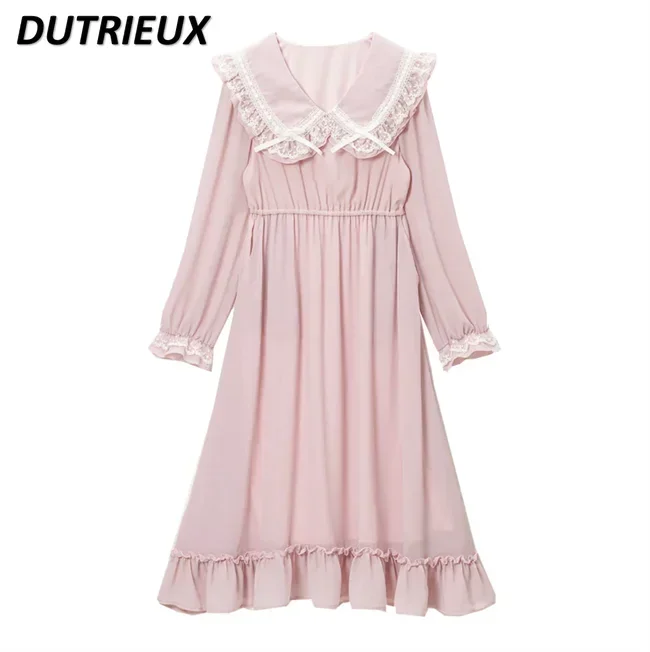 2023 Autumn New Long Sleeve Dress Heavy Waist Slimming Wooden Ear Doll Collar Cute Japanese Women Sweet Lace Black Maxi Dress
2023 Autumn New Long Sleeve Dress Heavy Waist Slimming Wooden Ear Doll Collar Cute Japanese Women Sweet Lace Black Maxi Dress