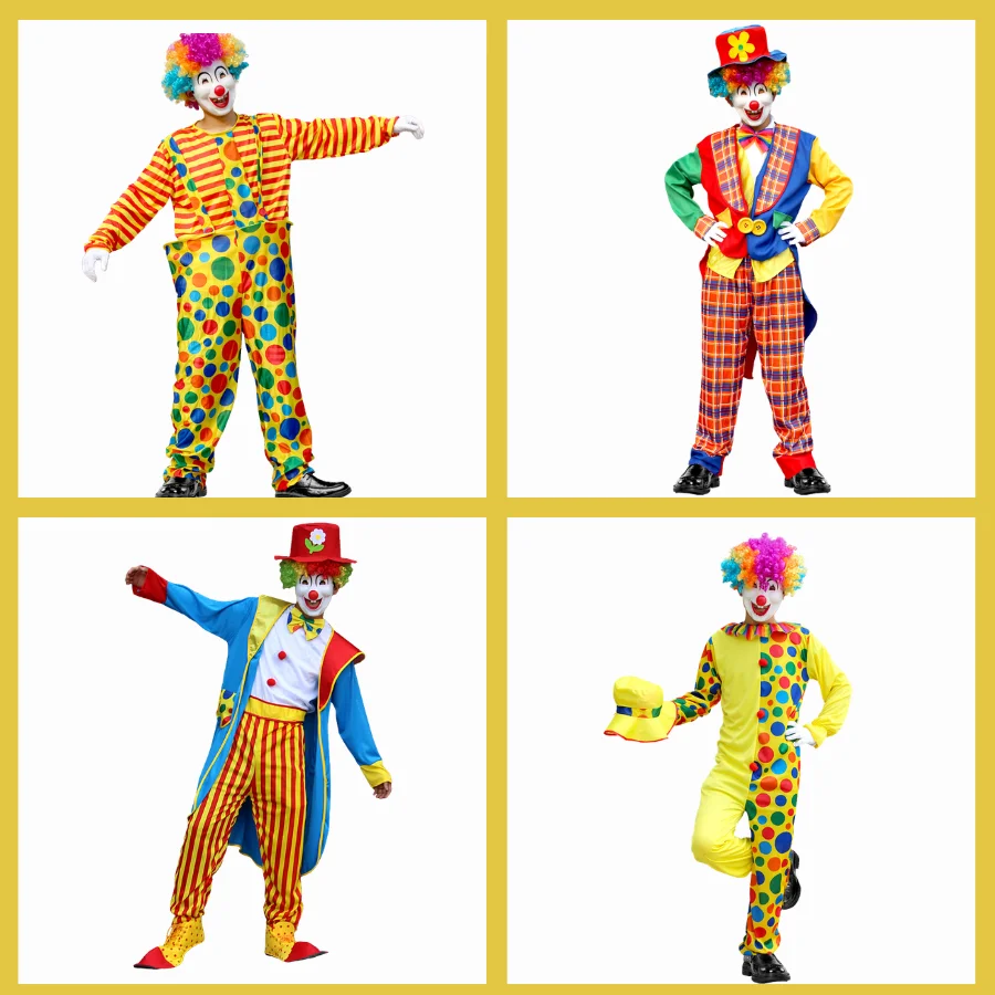 Adult Male Clown Role-Playing Costume Set, Halloween Carnival Party Performance, Fancy Dress Set and Accessories
Adult Male Clown Role-Playing Costume Set, Halloween Carnival Party Performance, Fancy Dress Set and Accessories