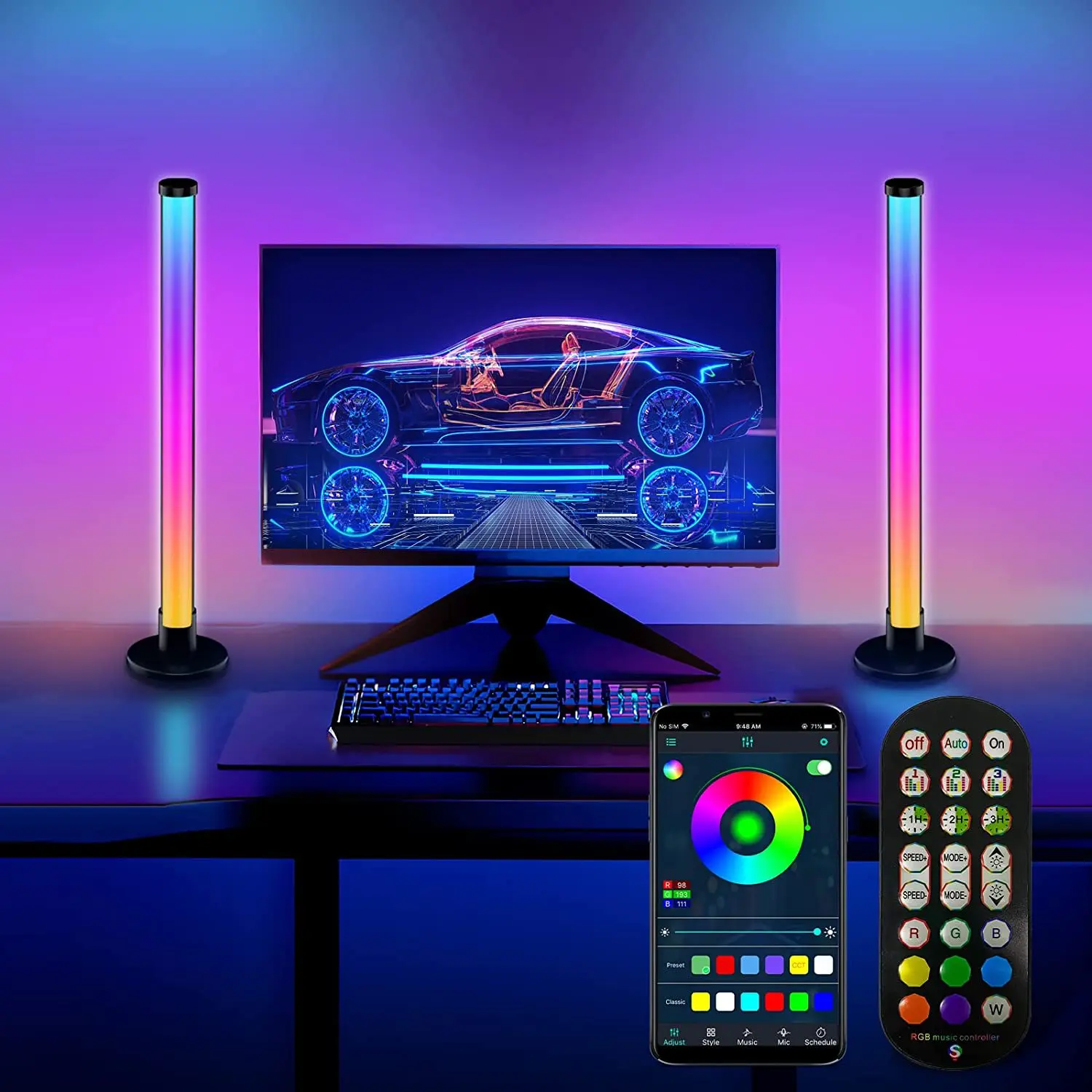 RGB LED Table Lamp Bar Music Rhythm Smart Remote APP Control Desktop Lighting for TV Backlight Desktop Lamp Gaming Ambient Light
RGB LED Table Lamp Bar Music Rhythm Smart Remote APP Control Desktop Lighting for TV Backlight Desktop Lamp Gaming Ambient Light