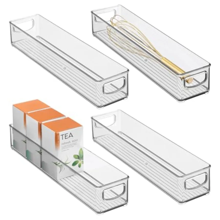 Slim Clear Plastic Storage Bin, Extra Long Narrow Stackable Organizer for Kitchen and Pantry, 4-Pack
Slim Clear Plastic Storage Bin, Extra Long Narrow Stackable Organizer for Kitchen and Pantry, 4-Pack