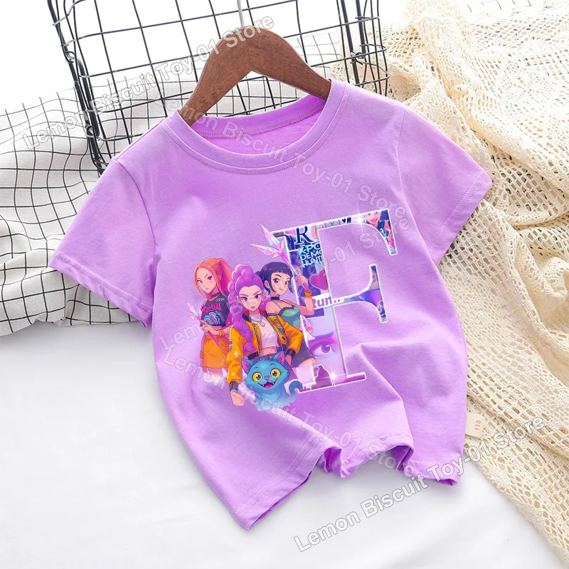 KPop Demon Hunting Theme футболка фиолетового цвета с буквенным принтом A-Z детский топ с короткими рукавами популярные фильмы летняя базовая одежда для девочек подарок на день рождения 
KPop Demon Hunting Theme футболка фиолетового цвета с буквенным принтом A-Z детский топ с короткими рукавами популярные фильмы летняя базовая одежда для девочек подарок на день рождения