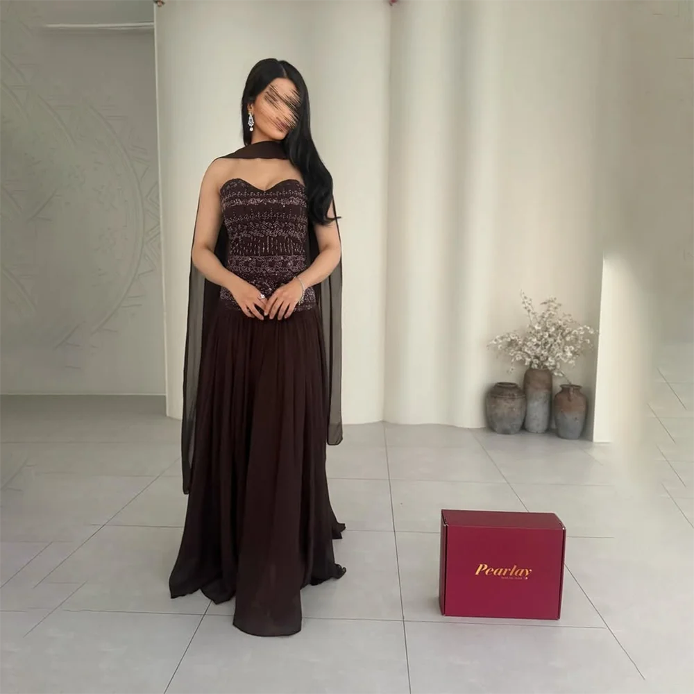 Коричневое платье для выпускного вечера без бретелек, расшитое бисером и блестками, вечерние платья с шарфом, плиссированные шифоновые трапециевидные платья длиной до пола, вечерние платья по индивидуальному заказу
Коричневое платье для выпускного вечера без бретелек, расшитое бисером и блестками, вечерние платья с шарфом, плиссированные шифоновые трапециевидные платья длиной до пола, вечерние платья по индивидуальному заказу