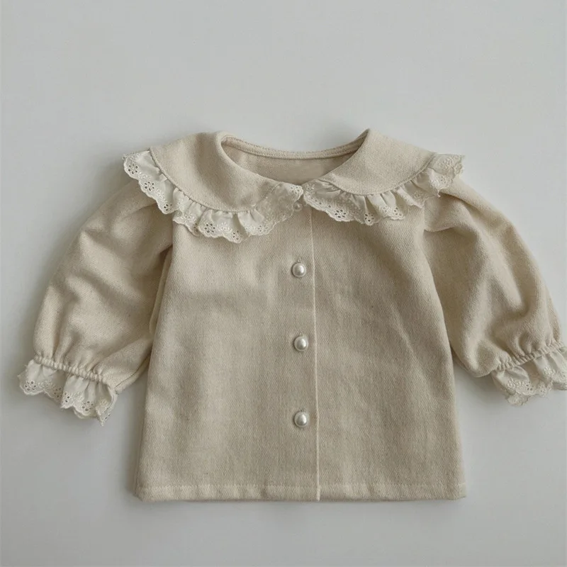 Весенне-осенняя блузка с длинными рукавами для маленьких девочек, кружевное хлопковое повседневное пальто с большими лацканами, рубашка для новорожденных, однотонная мода
Весенне-осенняя блузка с длинными рукавами для маленьких девочек, кружевное хлопковое повседневное пальто с большими лацканами, рубашка для новорожденных, однотонная мода