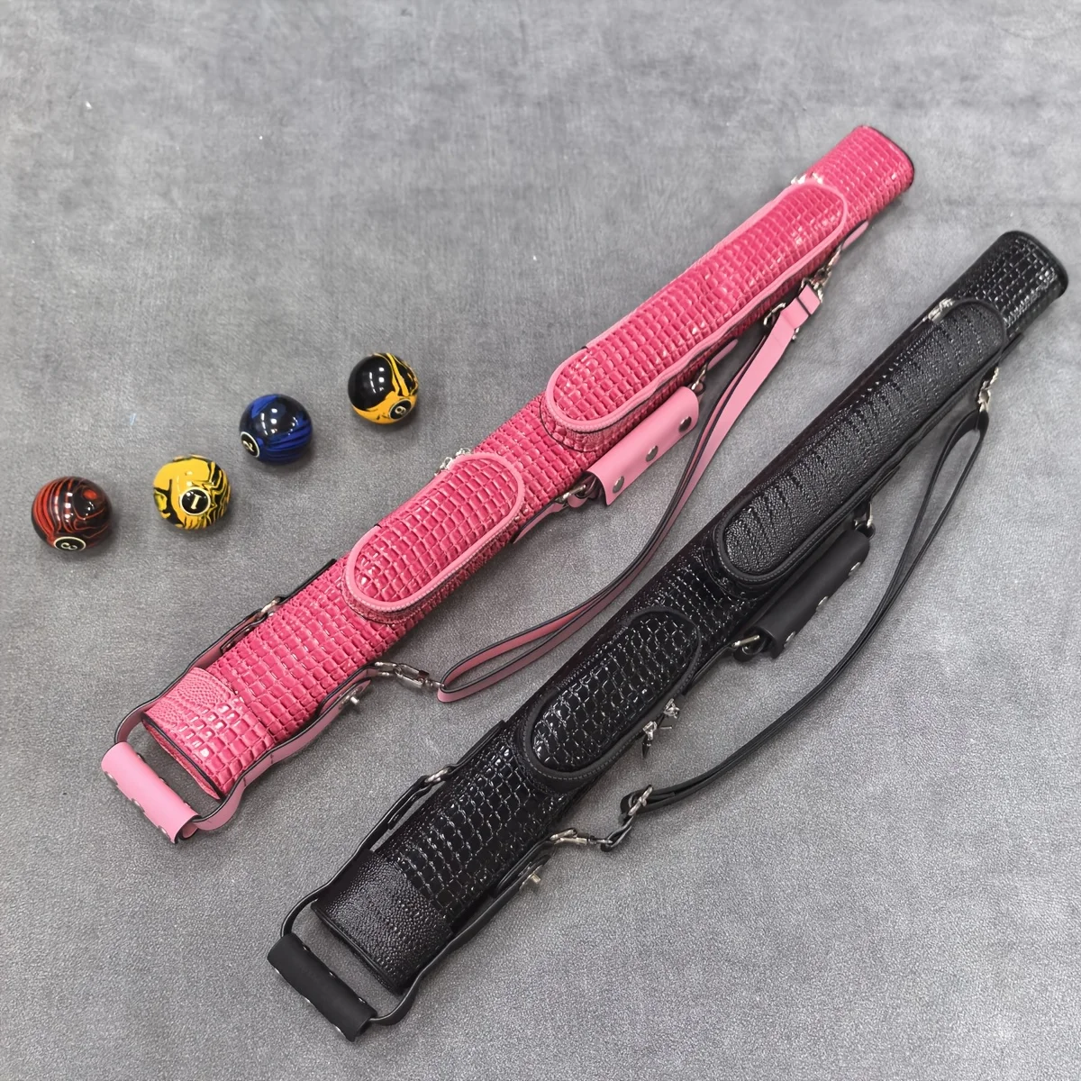 Alligator Texture Hard Cue Case, With Shoulder Strap, Pockets for Extension & Accessories, Fits 1/2 Split American 9-Ball Cues
Alligator Texture Hard Cue Case, With Shoulder Strap, Pockets for Extension & Accessories, Fits 1/2 Split American 9-Ball Cues