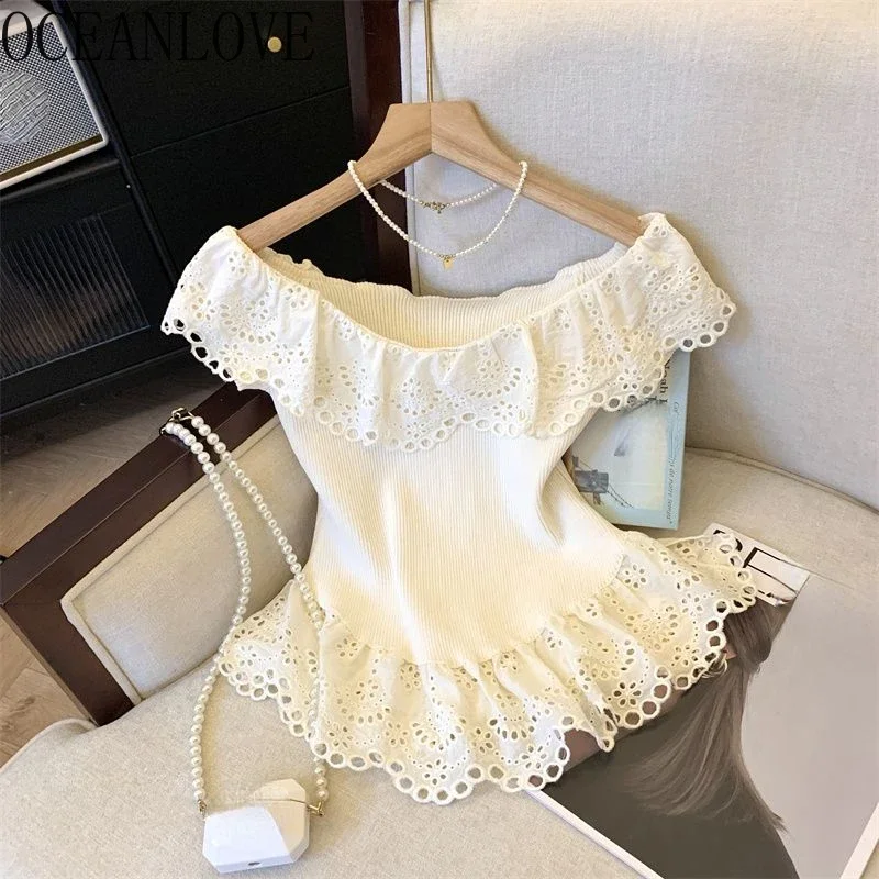 OCEANLOVE Ruffles Thin Sweaters Women Tops Solid Korean Fashion Spring Summer Pull Femme Slash Neck Simple Elegant Pullovers 
OCEANLOVE Ruffles Thin Sweaters Women Tops Solid Korean Fashion Spring Summer Pull Femme Slash Neck Simple Elegant Pullovers