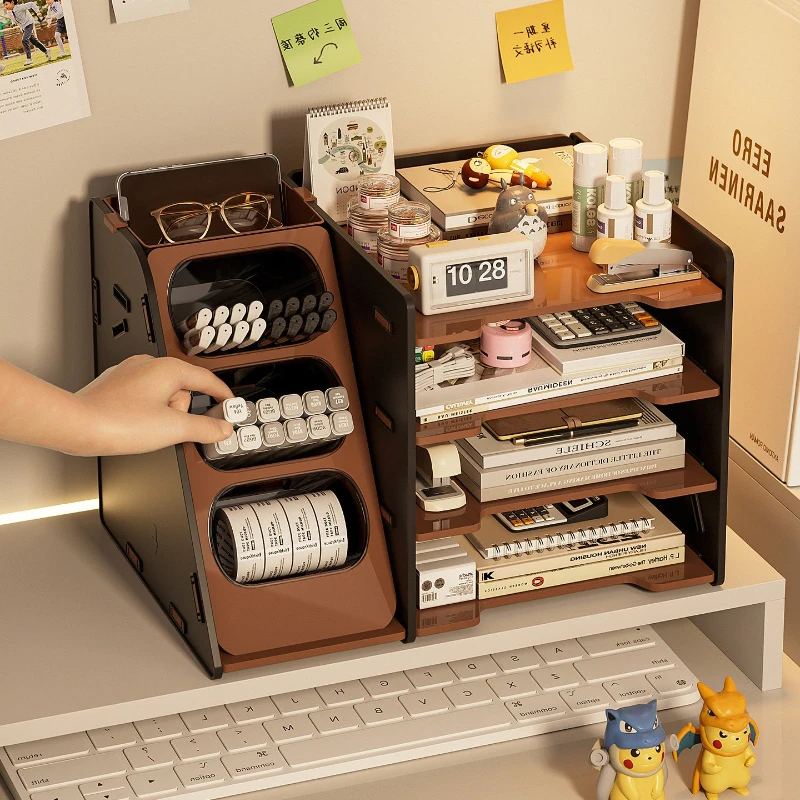 Simple Plastic Storage Box Desktop Pen Holder Large Capacity Stationery Organizer Document Storage Rack for Office Workspace