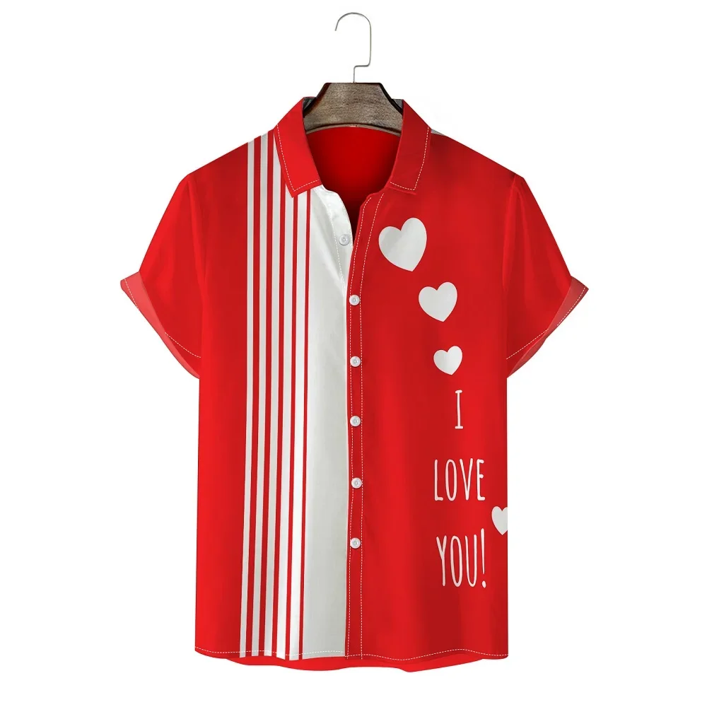 Hawaiian casual men's short sleeve shirt I love you love heart stripe print fashion men's lapel top loose comfortable men's shir
Hawaiian casual men's short sleeve shirt I love you love heart stripe print fashion men's lapel top loose comfortable men's shir
