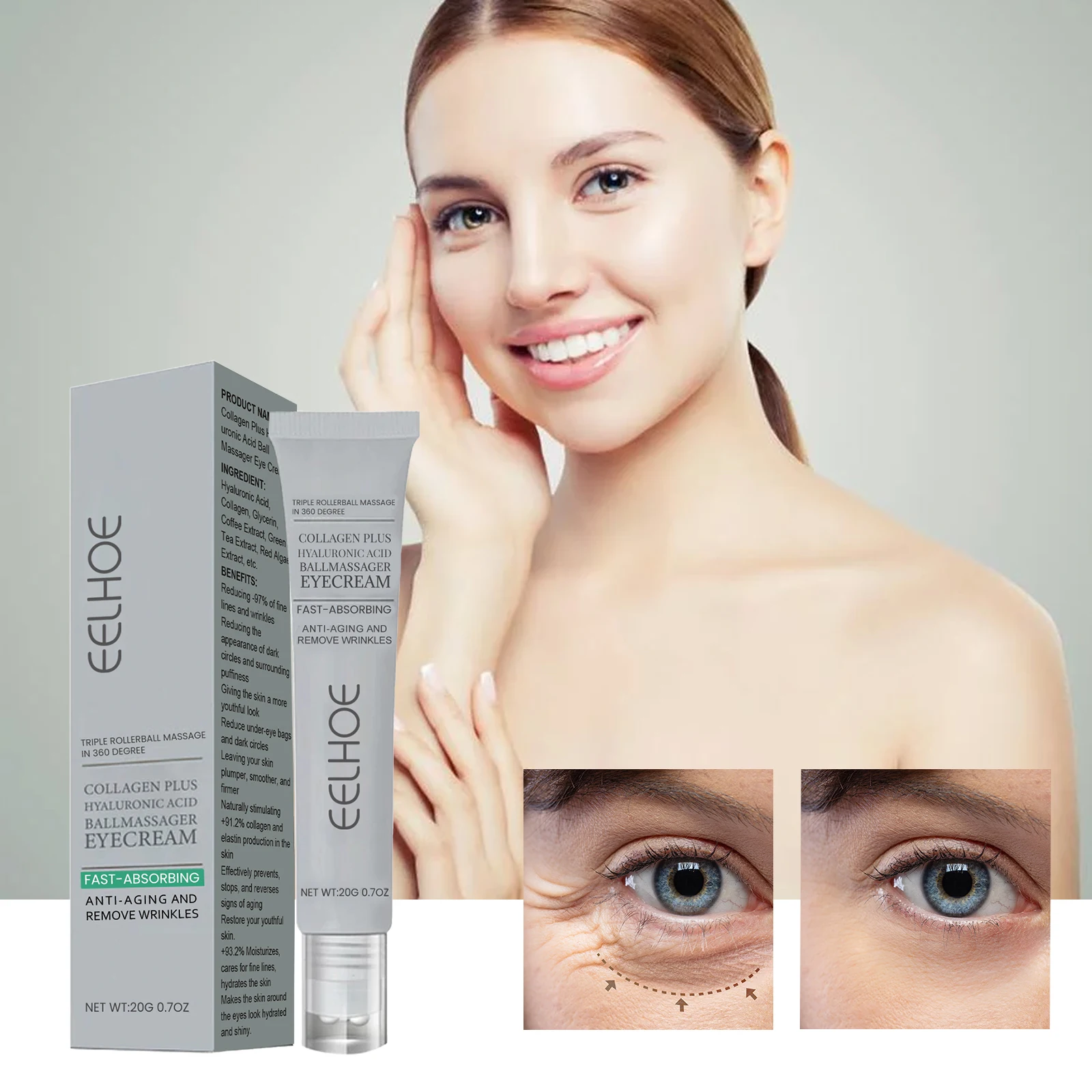 Collagen Eye Cream Massager Rollerball Lighten Eye Lines Dark Circles Remove Eye Bags Lifting Firming Smoothing Skin Care
Collagen Eye Cream Massager Rollerball Lighten Eye Lines Dark Circles Remove Eye Bags Lifting Firming Smoothing Skin Care