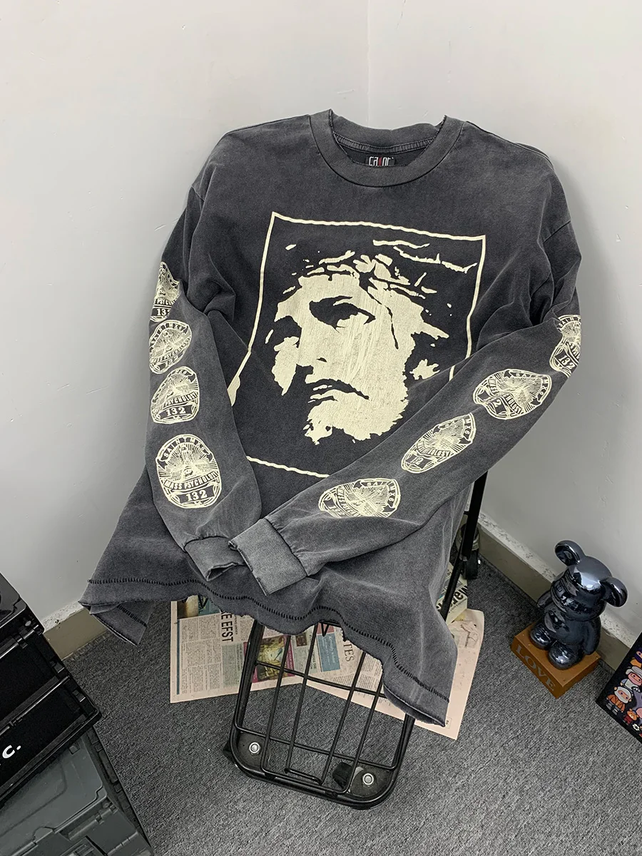 Retro Washed Heavyweight Long Sleeve T-Shirt Men's Casual Style Breathable Cotton round Neck Print Graphic Loose Fit T-Shirt
Retro Washed Heavyweight Long Sleeve T-Shirt Men's Casual Style Breathable Cotton round Neck Print Graphic Loose Fit T-Shirt