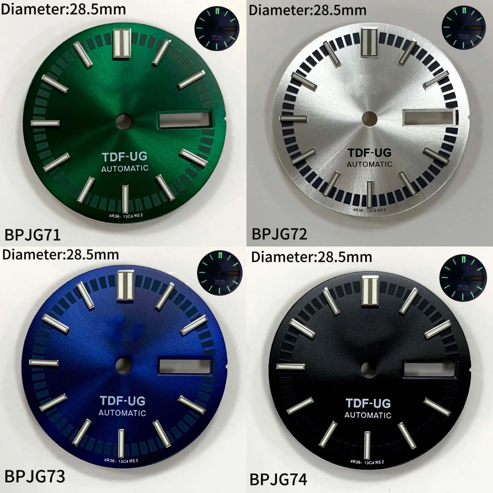 28.5mm dial with sun pattern dual calendar dial suitable for customized modification of NH36 men's ten watch parts
28.5mm dial with sun pattern dual calendar dial suitable for customized modification of NH36 men's ten watch parts
