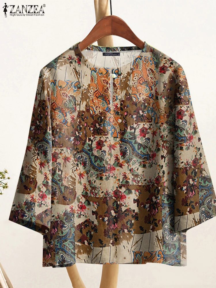 ZANZEA Women's Pure Cotton Tunic Tops Casual O-neck Everyday Loose Blusas Mujer Vintage Printing 3/4 Sleeve 2025 Summer Blouses
ZANZEA Women's Pure Cotton Tunic Tops Casual O-neck Everyday Loose Blusas Mujer Vintage Printing 3/4 Sleeve 2025 Summer Blouses