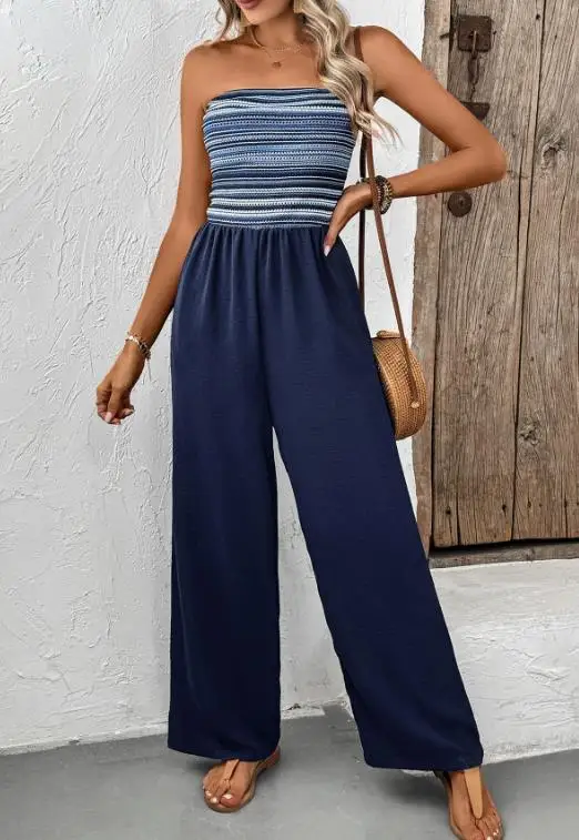 Bodysuit Women Summer Fashionable Beach Vacation Style Classic Color Blocked Striped High Waisted Strapless Backless Jumpsuit
Bodysuit Women Summer Fashionable Beach Vacation Style Classic Color Blocked Striped High Waisted Strapless Backless Jumpsuit