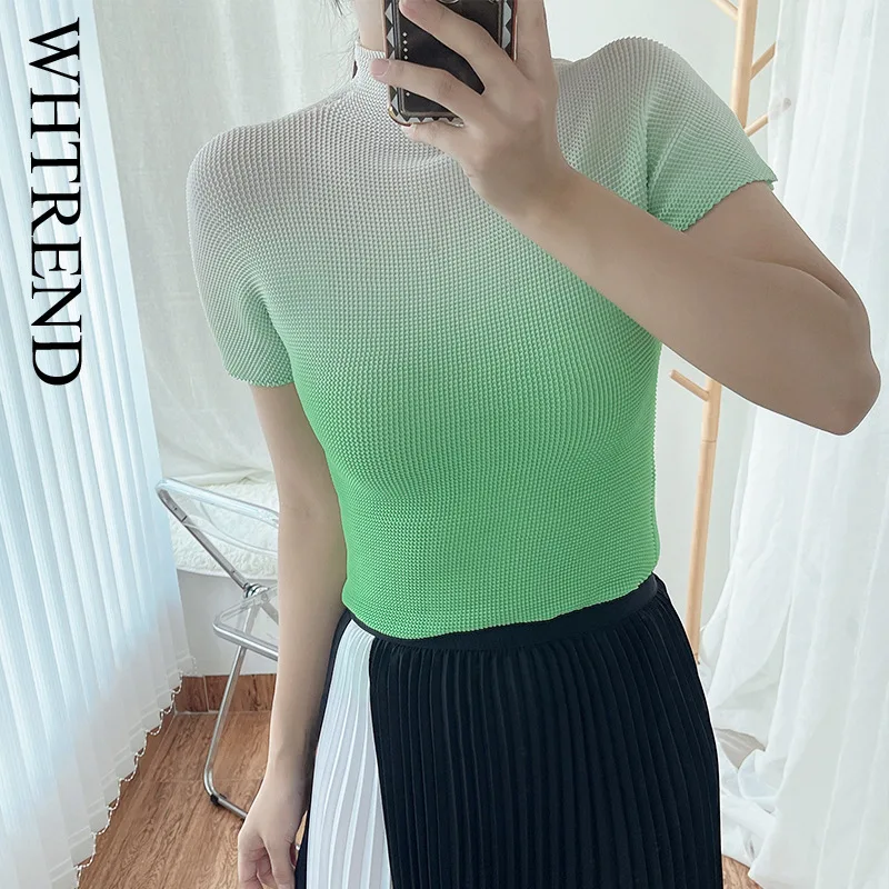 WHTREND Женская плиссированная футболка с градиентом, уникальный дизайн, с короткими рукавами и высоким воротом, облегающий шикарный топ WH1847
WHTREND Женская плиссированная футболка с градиентом, уникальный дизайн, с короткими рукавами и высоким воротом, облегающий шикарный топ WH1847