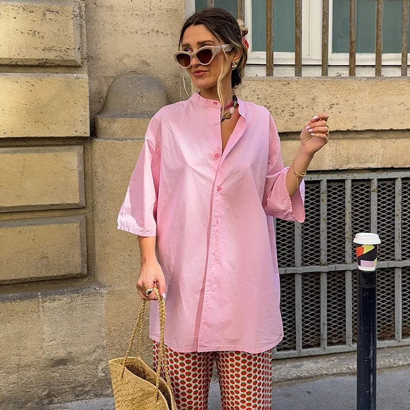 Blifanbo Elegant Casual Loose Shirts Women Pink Half Open Collar Autumn Patchwork Solid Female Shirt Fashion Streetwear New 2025
Blifanbo Elegant Casual Loose Shirts Women Pink Half Open Collar Autumn Patchwork Solid Female Shirt Fashion Streetwear New 2025