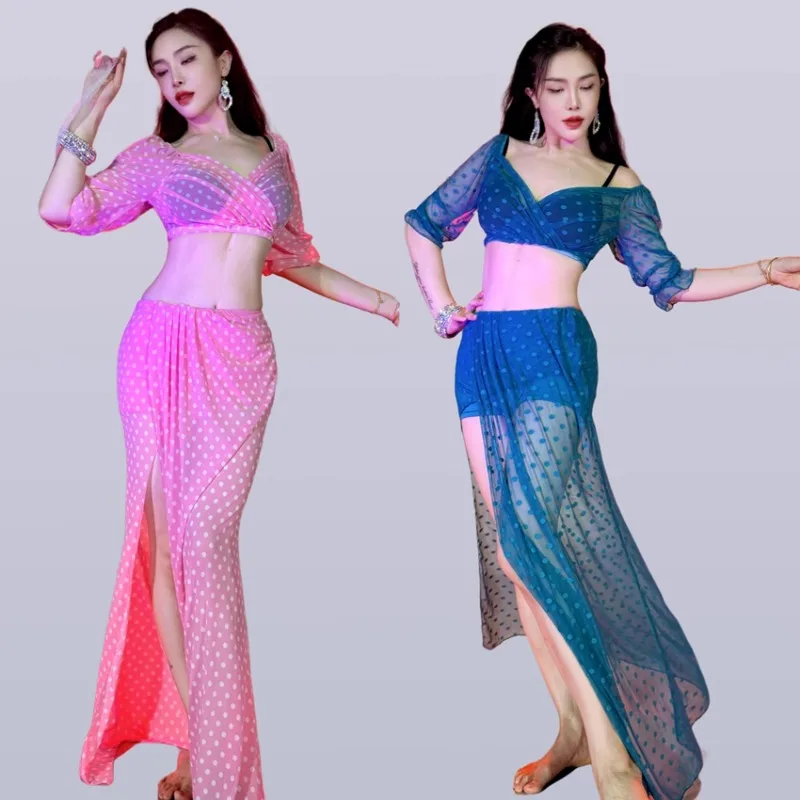 Customized Swegal Belly Dance Dress Practice Costume Eastern Dance Costume Polka Dot Mesh Pleated Skirt Set Belly Dancing Wear
Customized Swegal Belly Dance Dress Practice Costume Eastern Dance Costume Polka Dot Mesh Pleated Skirt Set Belly Dancing Wear
