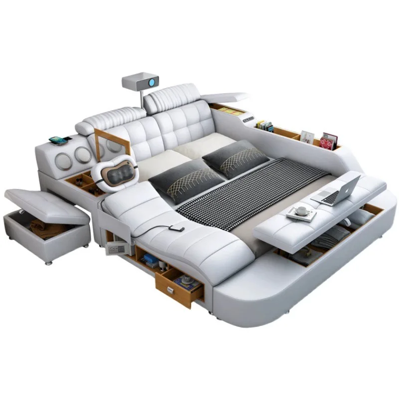 //White Leather Soft Package Smart Storage Style Double Bed Flip Top Storage Large Capacity Adaptable Furniture Bedroom
//White Leather Soft Package Smart Storage Style Double Bed Flip Top Storage Large Capacity Adaptable Furniture Bedroom