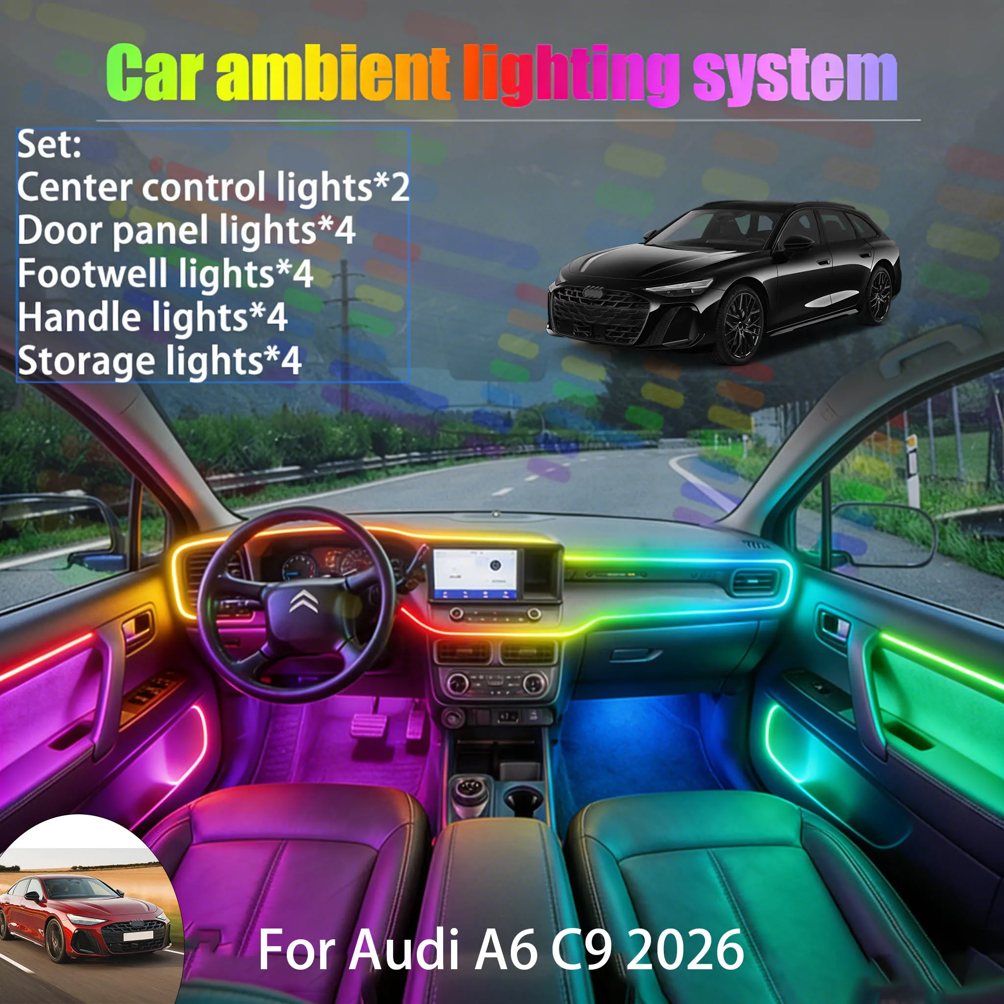 Для Audi A6 C9 2026 4L 2/18 в 1: Комплект светодиодной подсветки салона и багажника USB RGB, атмосферная подсветка, автозапчасти
Для Audi A6 C9 2026 4L 2/18 в 1: Комплект светодиодной подсветки салона и багажника USB RGB, атмосферная подсветка, автозапчасти