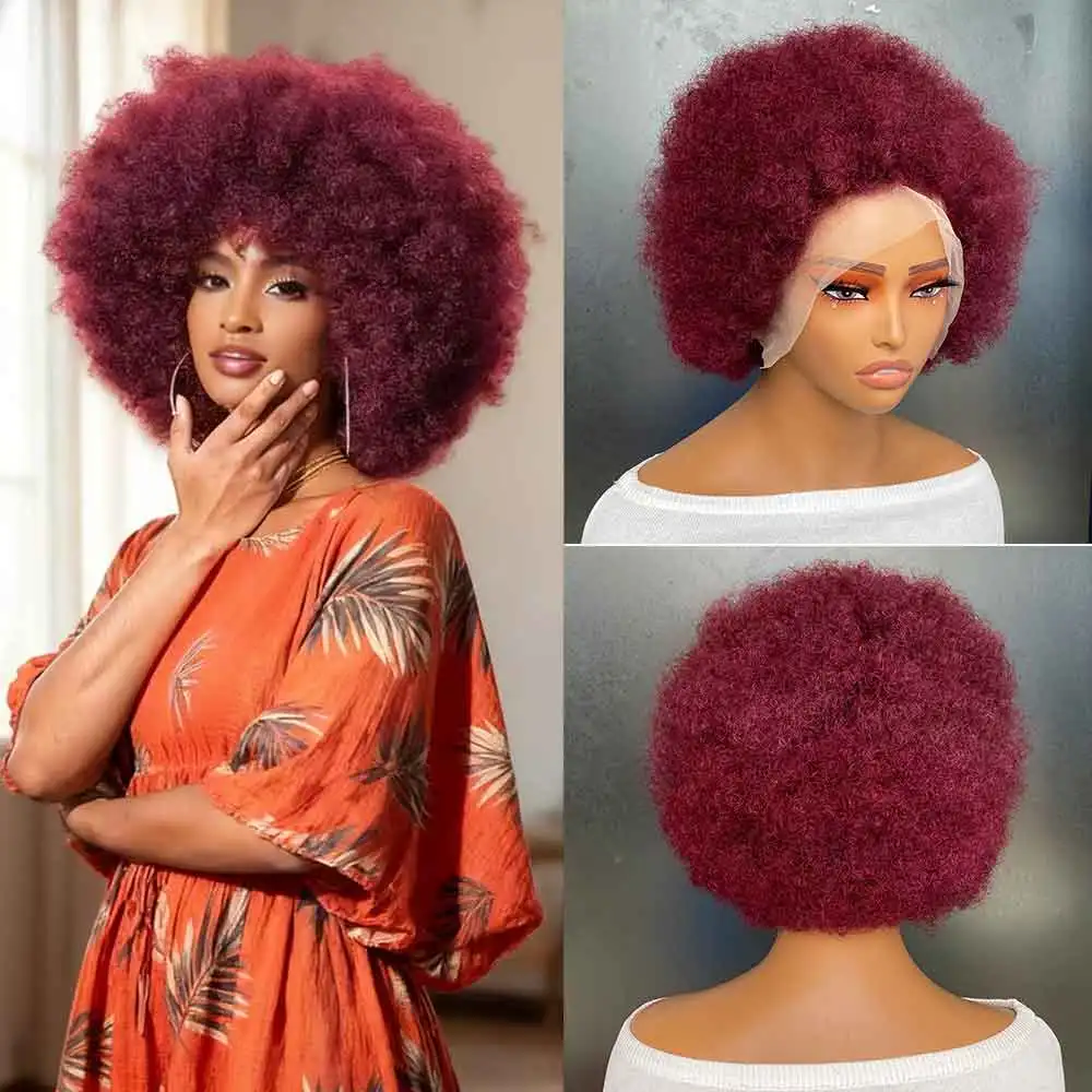 99J Афро-кудрявый вьющийся 13x4 Прозрачный кружевной фронтальный парик 180% Плотность человеческих волос Remy с натуральной линией волос
99J Афро-кудрявый вьющийся 13x4 Прозрачный кружевной фронтальный парик 180% Плотность человеческих волос Remy с натуральной линией волос